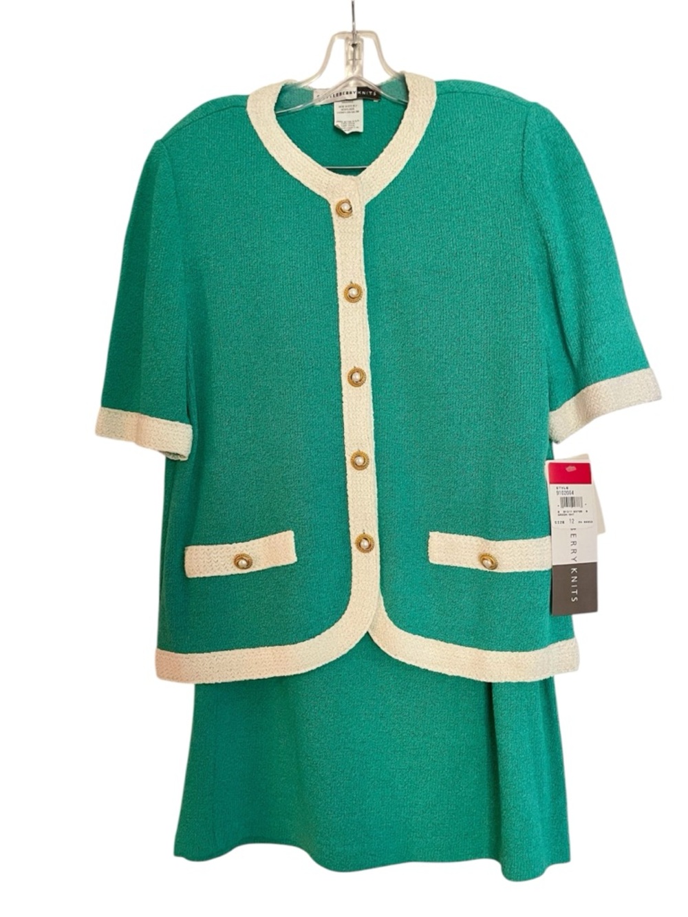 NWT Castleberry Knit Short Sleeved Sweater & Skirt Suit Size 12 in Turquoise